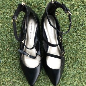 Christian Siriano Black 3 Strap Pointed Flat